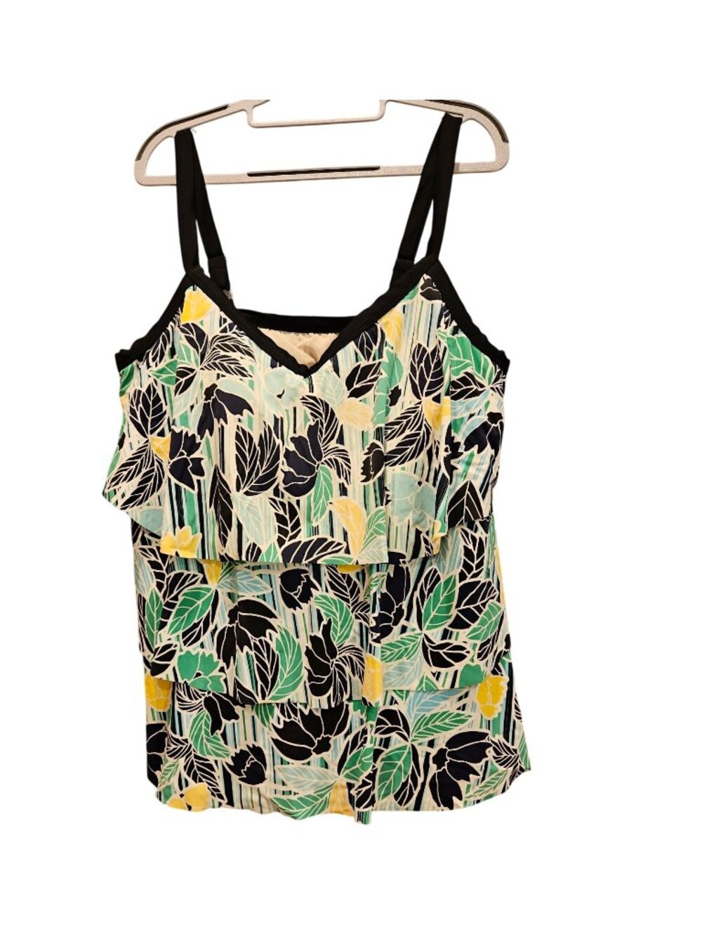 Catherines Top 22W Green Black Blue Yellow Swimsuit Top Tankini Tank Adjustable